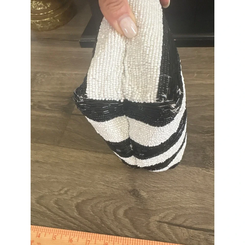 Handcrafted Beaded Black & White Striped Mini HandBag India NWT TikTok Viral